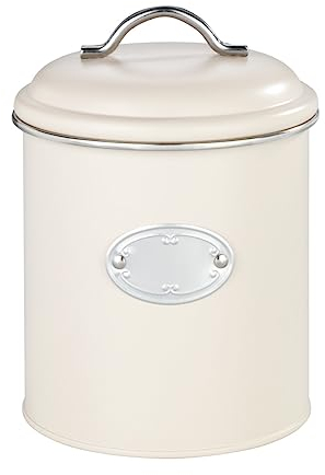 WENKO Aufbewahrungsdose Nero 1,6 Liter, Vorratsdose im Retro-Design zur luftdichten Aufbewahrung trockener Lebensmittel, aus lackiertem Metall mit beschreibbarer Applikation, Ø 13 x 18 cm, Beige