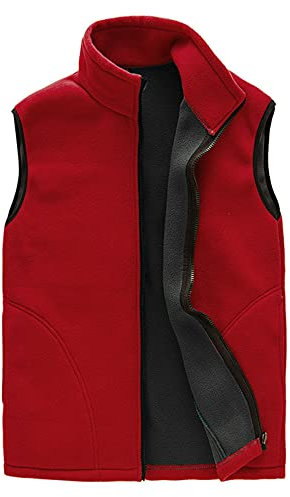 Duohropke Gilet softshell da uomo e ragazzo, in pile, senza maniche, con colletto alto, in pile, impermeabile, da ciclismo, Colore: rosso, L