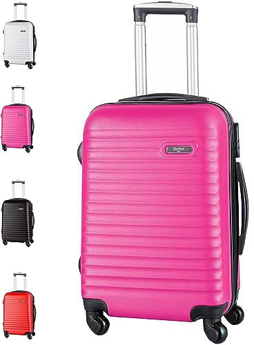 Trolley Grande Rigido Con 4 Ruote Girevoli + Lucchetto Viaggio Valigia Aereo (FUCSIA)