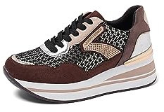 QUEEN HELENA Scarpe da Ginnastica con Zeppa Sneakers Alte Platform Donna X29-30 (X29-31 Bronzo, 38)