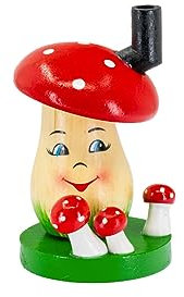 Kaladia Räucherpilz aus Holz – verspielter Fliegenpilz als Räucherfigur – ganzjähriges Räuchermännchen für Räucherkerzen der Größe M – handbemalt – Höhe: ca. 11 cm