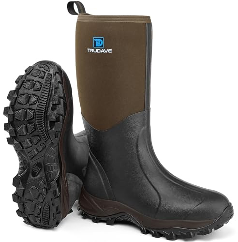 Trudave Rubber Boots for Men & Women with Steel Shank, Reliable 6mm Neoprene Waterproof Insulated Rain Boots, Warm Anti-slip High Traction Multi-season Dry Mud Boot for Outdoor Work Hunting, Size 9