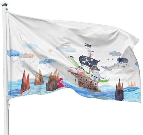 PHENO FLAGS Drapeau pirate petit 60x90cm pour enfants – résistant aux intempéries, avec œillets, 100% polyester, coutures doubles robustes & couleurs éclatantes – jolie décoration fête & anniversaire