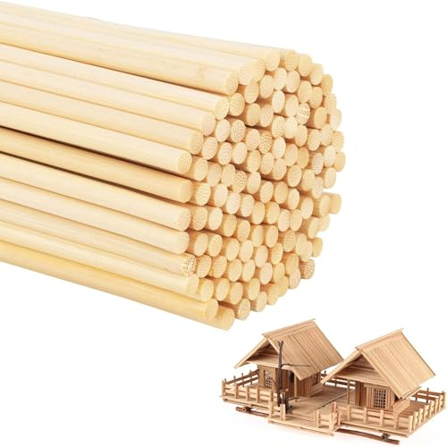 100 Pièces Bâtonnet Rond en Bois Bambou Naturel 300mm x 3mm Baguette Bois Naturel pour Arts Plastique, Bricolage & Travail du Bois