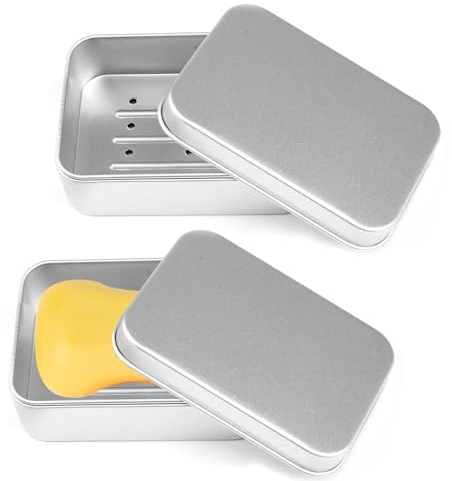 2 Stück Seifendose aus Aluminium, Seifendose Reise Wasserdicht aus Aluminium, Seifenschalen mit Abtropfgitter, Seifenbox, Seifenbehälter, Blechdose, Metalldose, für zu Hause Oder auf Reisen
