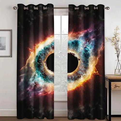 KARPIX Universum Planet Fenstervorhang Weltraum Sternenklar vorhänge Mit Ösen Blickdicht Gardine Für Kinder Und Jugendliche, 2 Paneele (3,220x215cm(2x110x215cm))