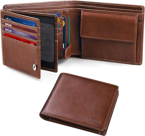 HOCRES Geldbörsen für Männer Muti-Functional RFID Blocking Leather Slim Wallet mit 15 Kreditkarteninhabern, 2 Banknotenfächern und 2 ID-Fenster Minimalist Wallets Männer mit Geschenkbox