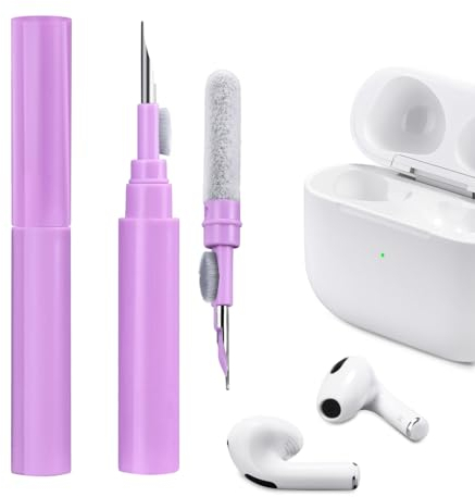 ICARER Clean Kit für AirPods Pro 3 2025 AirPods Pro 2/Pro AirPods 2/3/4, 3 in 1 Multifunktions Kopfhörer Reinigungsset Werkzeug Weiche Bürste Beflockungsschwamm für AirPods iPhone Kamera Tastatur-Lila
