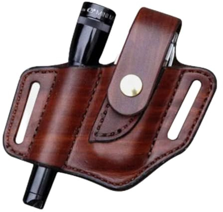 Retro-EDC-Survival-Werkzeugtasche, PU-Leder, taktisches Werkzeug-Set, Feuerzeug-Taschenlampen-Set, Messer-Set, EDC-Leder-Taschentasche, Leder-Werkzeugscheide for Feuerzeug, Taschenlampe, Zange, multif