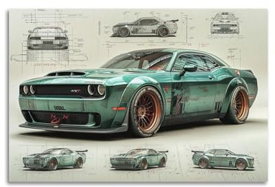 YRNQ Poster American Muscle Car, Challenger, Hellcat, Sport-Rennwagen, Kunstwerk, dekoratives Gemälde, Leinwand, Wandkunstwerk, Bild, 40 x 60 cm