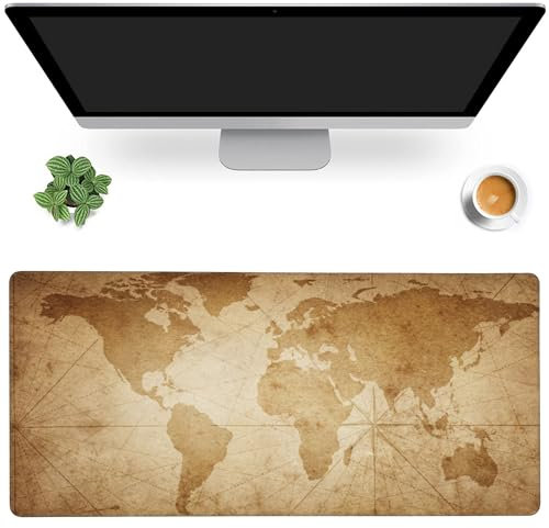 Desk Mat,Vintage World Map Gaming Mouse Pad,XXL Extended Mouse Pad Mat for Office,Computer,Keyboard with Non-Slip Base Stitched Eges Mousepad 35.4x15.75 inch