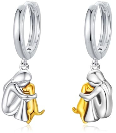 CHENGHONG Hund Hängend Ohrringe Silber 925 Gold Hund Ohrringe Creolen Stecker Klein Hund Schmuck Geschenke für Damen Frauen Mädchen…
