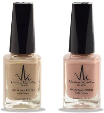 (2Pcs Set) Henna Infused Halal Nail Polish Water Permeable Nail Polish Wudhu and Vegan Friendly Long lasting Shiny Nail polish (Rose Gold + Dusty Pink)