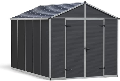 Canopia by Palram Gerätehaus Garten Rubicon 8x12 Geräteschuppen Metall 237 x 337cm Anthrazit Polycarbonatplatten rostbeständig UV-Schutz