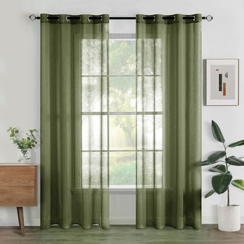 Woaboy Tende per Interni Voile Moderne Occhiello 2Pz 140x260cm Verde Salvia | Voile leggero semi trasparente per soggiorno e camera da letto, luminoso e decorativo.