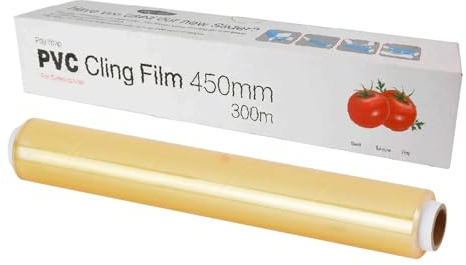Concept4u Jumbo Cling Film 450mm x 300m Clear PVC Kitchen Film Durable Catering Plastic Film Microwave-Safe Ideal for All Food Use, Commercial Use, Kitchen, Catering