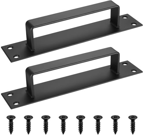Qeapug 2 Pcs Black Sliding Door HandlesDoor Pull Handles for Gate Handles for Wooden Gates, Iron Pull Push Handle for Kitchen Cabinet Cupboard Barn Shed, 7.8x1.6