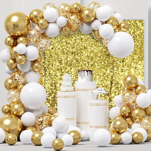 MEHOFOND 2,1 x 2,1 m goldener Pailletten-Hintergrund, Vorhang, schimmernd, Wandhintergrund, Glitzer, goldene Pailletten, Disco, Geburtstag, Babyparty, Hochzeit, Jahrestag, Verlobung, Party