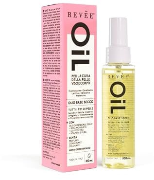 REVÉE OIL Olio di Mandorle Dolci e Rosa Mosqueta per Corpo e Viso - Idratante, Elasticizzante e Protettivo, con Vitamina E, Non Comedogeno, Trattamento Pelle Secca, Cicatrici e Smagliature (1 pezzo)