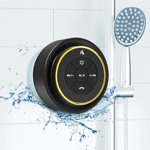 Xleader, Cassa Bluetooth Doccia, Cassa Impermeabile IPX7 Certificato, con Ventosa, Microfono integrato, Suono Cristallino e Bassi Ricco, 12 ore di Riproduzione, Regali elettronici ideali, Oro nero