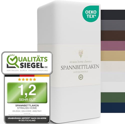 Strauss Home® Jersey Spannbettlaken Spannbetttuch Bettlaken 100% Baumwolle 120x200cm-120x220cm-130x200cm Weiss