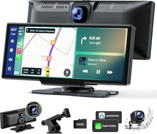 HOTPEAK 9.26'' Carplay Screen for Car with 2.5K Dash Cam,1080p Backup Camera, Portable Wireless CarPlay Android Auto Screen with Mirror Link, GPS Navigation, Voice Assistant, Loop Recording, FM, AUX