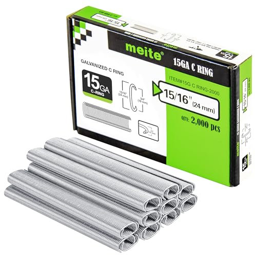 meite SC7-15 Gauge C Ring Staples 3/4 Inner Crown Galvanised C Ring Fasteners 2000 PCS for SC7C/SC7E/SC7C-I2 Hog Ring Pliers/Closure Tools Professional for Fastening