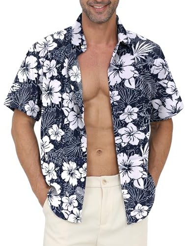 Gavliuu Hawaii-skjorta för män, herrskjorta i Hawaii-stil, casual fritidsskjorta med blommönster och korta ärmar