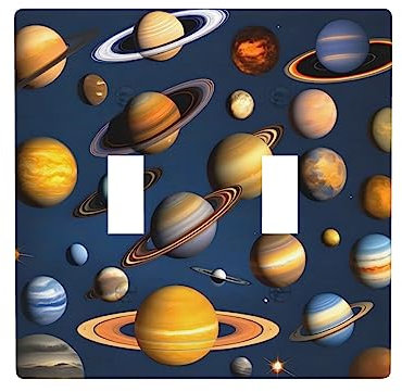 BROLEO Plaque murale à double interrupteur 11,4 x 11,4 cm – Panneau mural durable et élégant pour zones résidentielles et commerciales – Tableau des planètes du système solaire