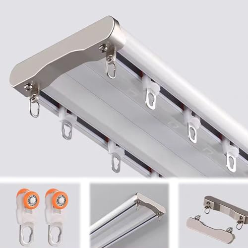 MREGLHUI Binario Doppio per Tende E Sopratende Arricciare - Installazione A Soffitto-Movimento Tenda Manuale (No Corda)-Alluminio,Moderni Scorrevoli da Interno Sopratende Arricciate,Bianca,2.5M/8FT