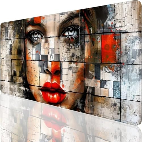 Gaming Mouse Pad 1000x500x3mm, Extended Large Mouse Mat Computer Keyboard Desk Pad with Anti-Slip Rubber Base Comfortable Waterproof Soft Cloth, Improved Precision and Speed - grey woman H-P