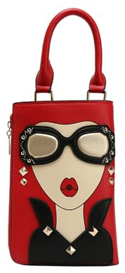 CORIOS Neuartiges 3D-Damengesicht Umhängetasche Damen Elegant Schultertasche PU Leder Handtasche Klein Henkeltasche Tragetasche Retro Tote Beutel Geldbörse Brieftasche Portemonnaie Geldbeutel