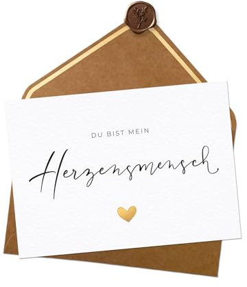 Joli Coon Herzensmensch Karte - Du bist mein Herzensmensch Karte - A6 mit Naturkuvert und Wachssiegel - Karte beste Freundin