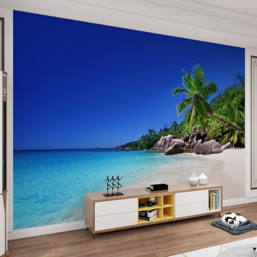QDJKBL Strand Meer Wasser Landschaft 3D Wandbilder Tapete grüner Wald Kokosnussbäume Wandaufkleber Abziehbilder Urlaubsinsel Hawaii Wandbild für Wohndekor Wohnzimmer - 250 x 175 cm
