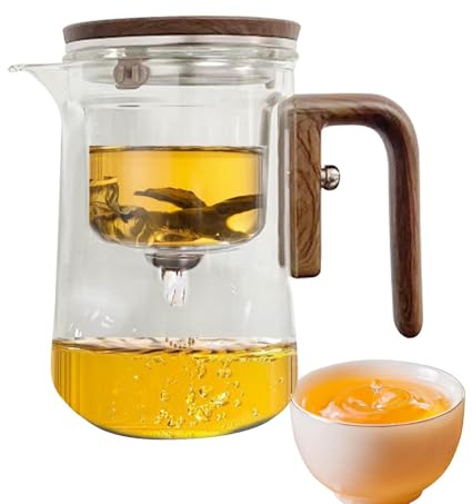 Enchanti Teapot, Enchanti Magnetic Magic Teapot With Tea Infuser, Clear Heat Resistant Tea Leaves Filter Carafe With Wood Handle,Anti-Spill