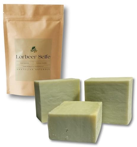 Original Lorbeer Seife ANATOLIAN NATURALS® 80% Lorbeeröl 20% Olivenöl Echte türkische Lorbeer- und Olivenseife Haar- Körper- und Gesichtsseife +-160 Gramm Vegan Handgemacht