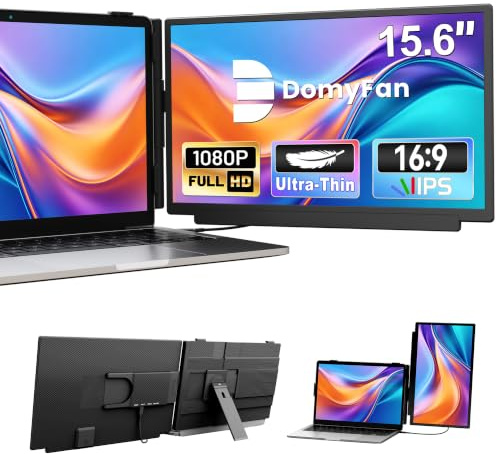domyfan 15,6 Extension Laptop, Moniteur FHD 1080P IPS pour Laptop, Double Écran USB-C/HDMI pour Laptop 13-17,3, Rotation 360°, Écran Voyage Léger pour Windows MacBook Switch PS5