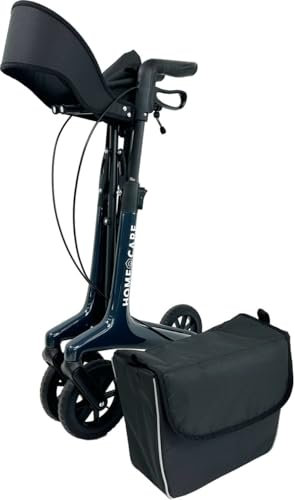 Homecare Innovation Premium Leichtgewicht-Carbon Rollator, 5,4 kg – Tragkraft 150 kg – Mit großen Soft-Rädern – Faltbar – Inklusive Luxustasche – Mit Feststellbremse und stabiler Rückenlehne (Blau)