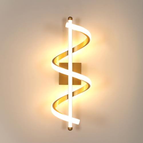 Comely Applique LED da Parete Moderne, 26W Lampada da Parete Interno Oro | Spirale Lampada a Muro in Alluminio per Corridoio Camera da Letto Soggiorno, Bianco Caldo 3000K, 42CM