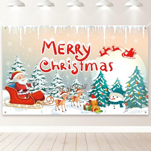 PartyYaa Weihnachten Banner Deko, Weihnachten Party Verzierung, Extra Großer Hintergrund für Fotoautomaten, Weihnachtsmann & Schneemann Hintergrund Banner für Drinnen und Draußen (Orange)