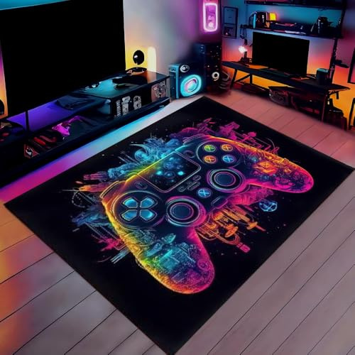 Hojalis Gaming Rug for Boys Bedroom, 80x120cm Colorful Boys Bedroom Rug, Game Controller Rugs for Game Room, Washable, Non-Slip Gaming Controller Carpet for Bed room Living Playroom Decor