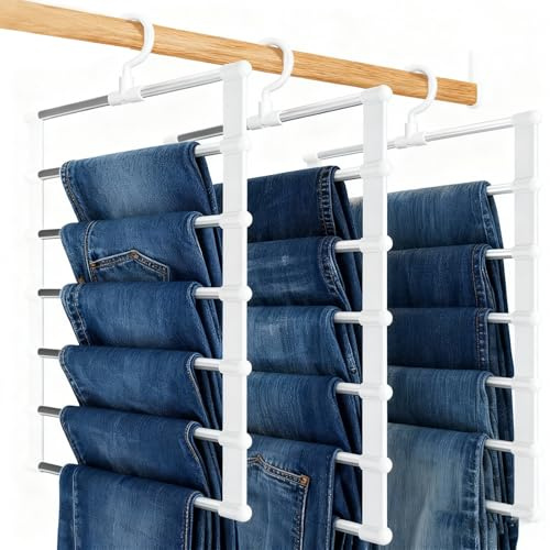 Houkary Cintre Pantalon, 3 Pièces Cintre Gain De Place à 6 Niveaux | Cintres pour Pantalon à 360°, Porte-Pantalons en Acier Inoxydable Antidérapant et Pliable pour Vêtements, Jeans, Serviettes