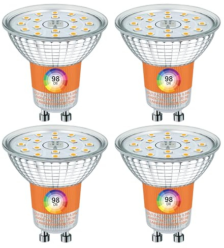EACLL GU10 LED CRI 98 Neutralweiss 4.9W Ersetzt 70W Halogen Leuchtmittel, 4er-Pack. 560 Lumen 4000K Vollspektrum, Flimmerfrei Strahler, Lichtwinkel 120° Spot, Nicht Dimmbar Ø50xH53mm Reflektorlampen