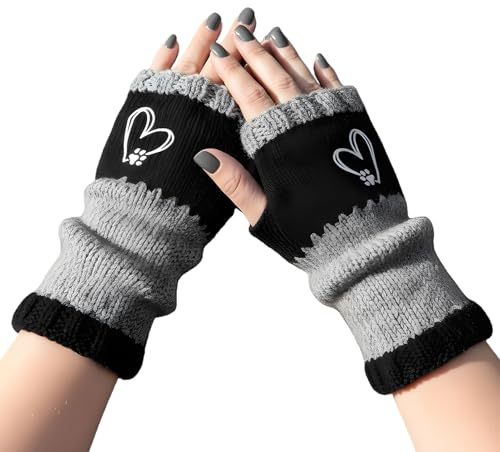 Yuemeuy Fingerlose Winterhandschuhe,Mit Herz Stickerei Kälteschutz Fäustlinge | Gestrickte Warme Handschuhe,Für Autofahren Camping Wandern Motorrad Outdoor Aktivitäten Winter Angeln Radfahren