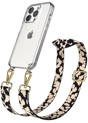 EAZY CASE Handykette - Verstellbares Taschenband kompatibel mit iPhone 15 Pro, Schulterriemen, Handykordel mit Silikon Hülle, Umhängetasche, Taupe Camouflage Gold