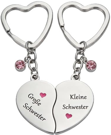 Schwester Geschenke Schlüsselanhänger Herzanhänger für Große Schwester Kleine Schwester Schwägerin von Schwester Lustiges Geburtstag für Mädchen, Sisters, Personalisierte Geschenke