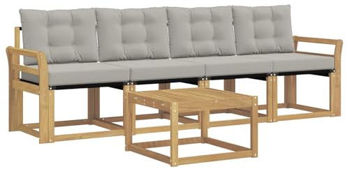 vidaXL Outdoor-Sofagarnitur mit Kissen 5 pcs Weiß und Hellgrau, Garten Sofaset, modernes Wohnmöbel, entspannende Couch für Terrasse und Außenbereich