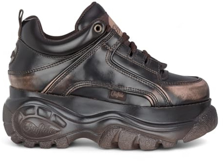Buffalo 1339-14 Vintage Braune vegane Leder Chunky Plateau-Sneaker