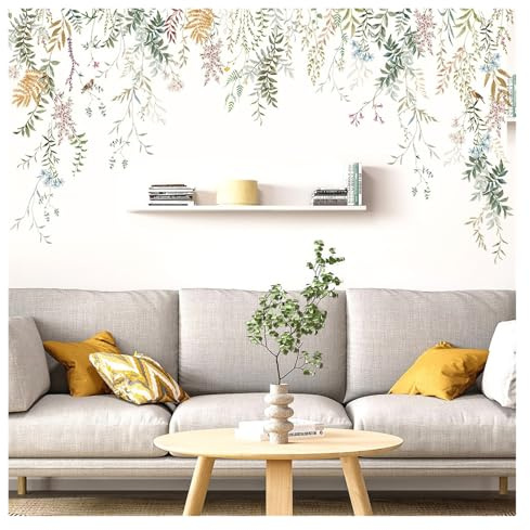 Wandsticker tropische Blätter Tinte Wandaufkleber grüne Rebe Baum for Wohnzimmer Schlafzimmer Home Hintergrund Wand Dekor selbstklebende Vinyl Aufkleber Tapete(Green vine-L)