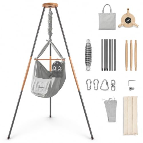 SWOLLIE Premium Federwiege Grau mit Tipi Anthrazit - für Babys ab Geburt bis 15 kg - geborgener und sicherer Babyschlaf - Bio-Baumwolle und Matratze mit Schafwolle -